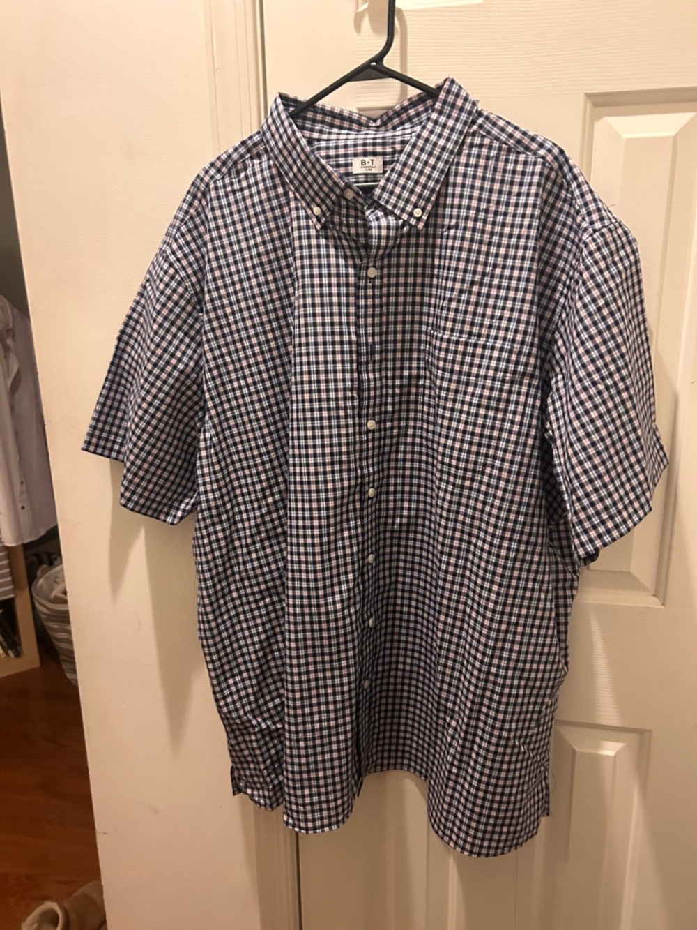 Men’s Short-Sleeve Button-Down Check Shirt - Navy/White